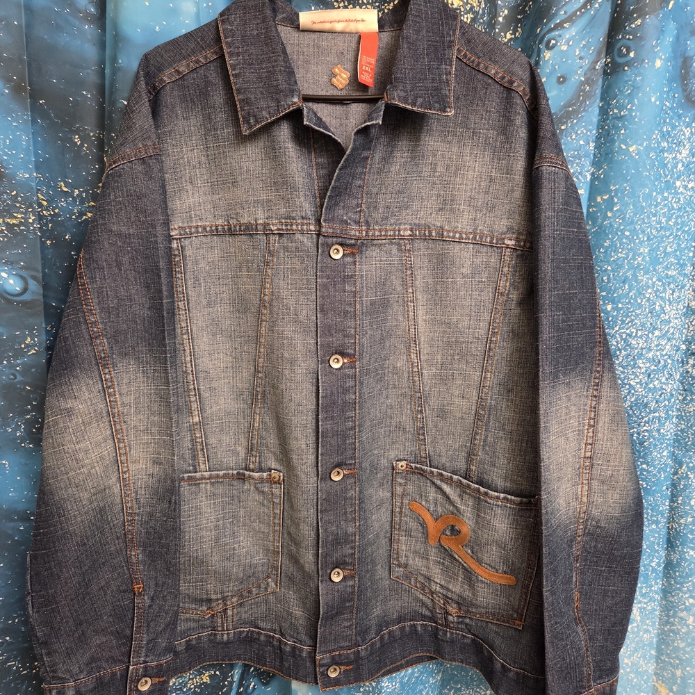Vintage Rocawear Embroidered Y2K Denim Jacket Men's Size 2Xl